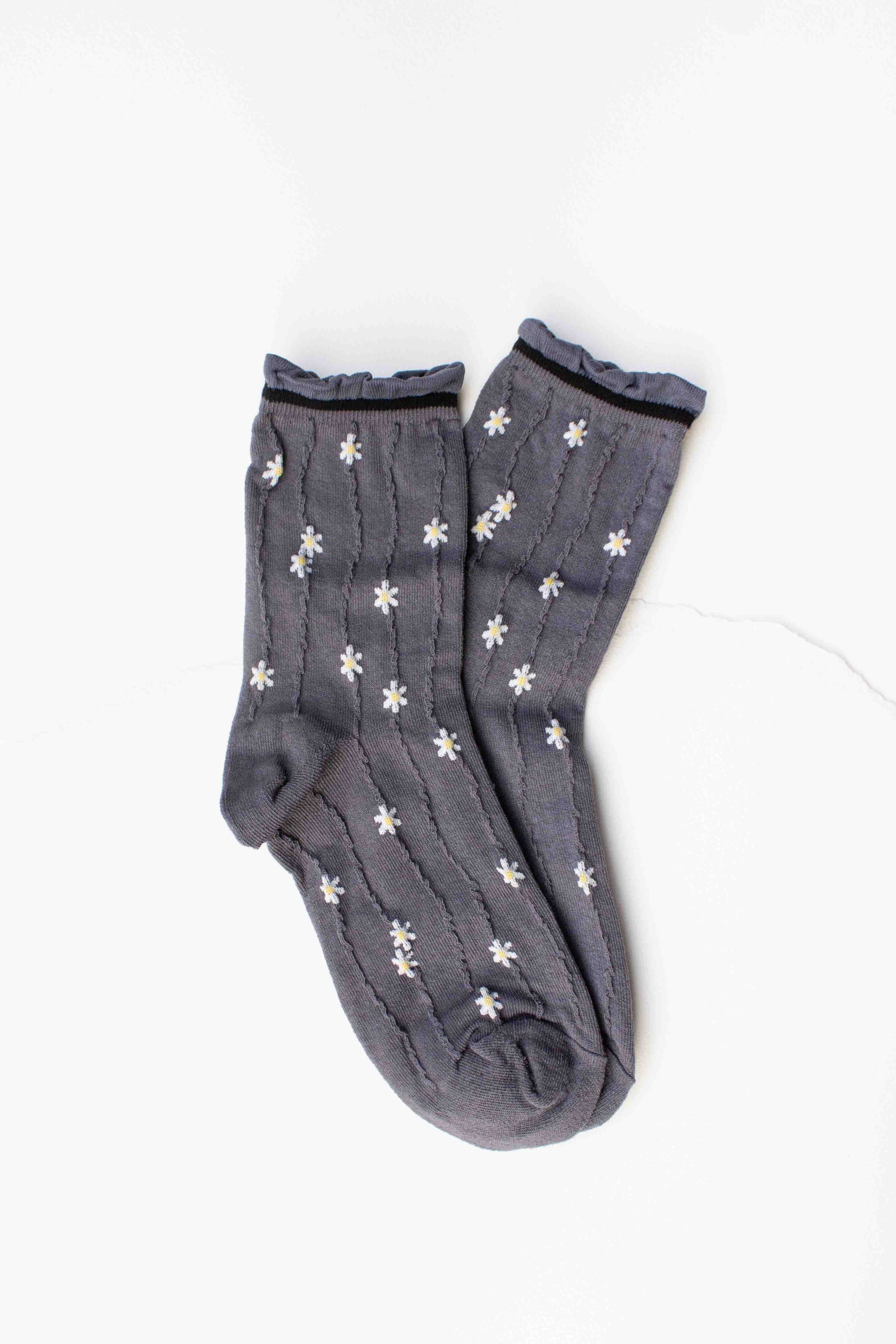 Wavy Daisy Cotton Blend Socks