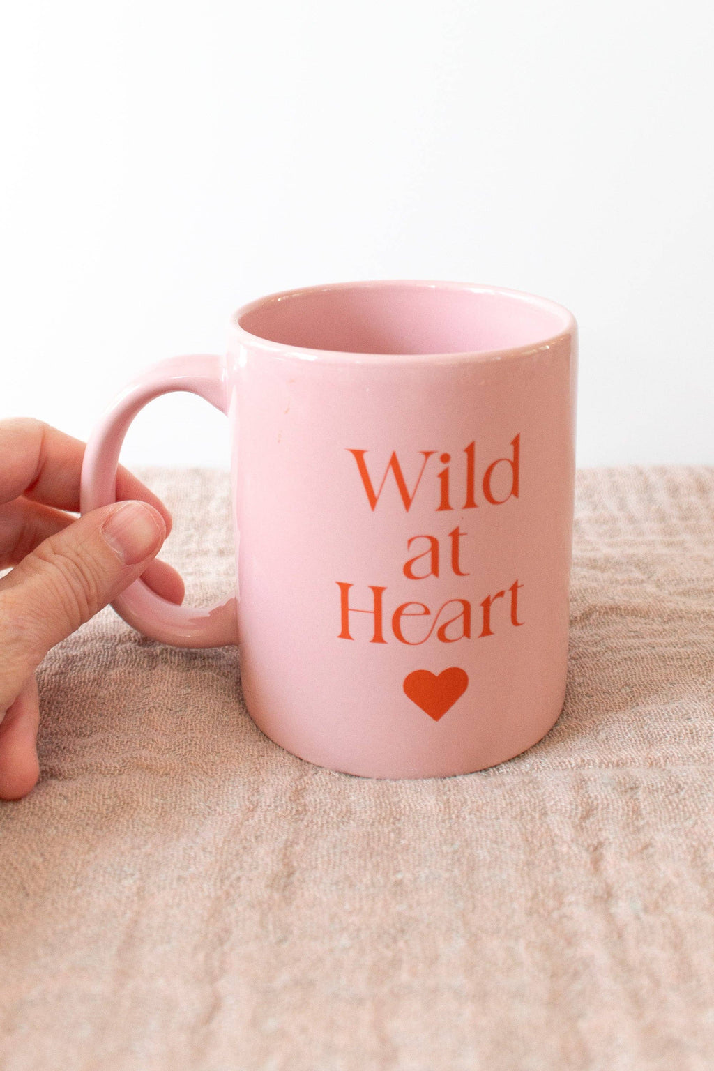 Pink Ceramic Coffee Mug with Wild At Heart Phrase, 11oz