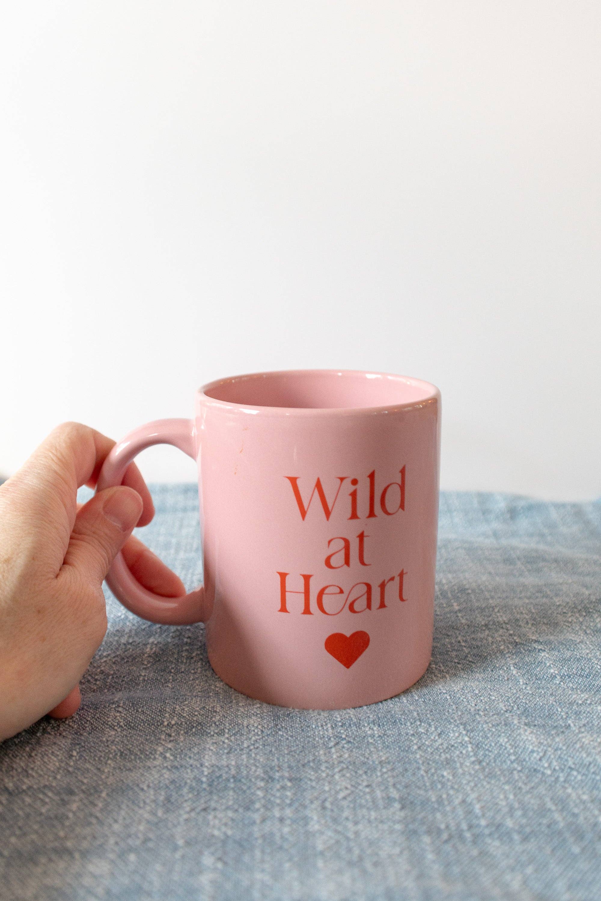 Pink Ceramic Coffee Mug with Wild At Heart Phrase, 11oz