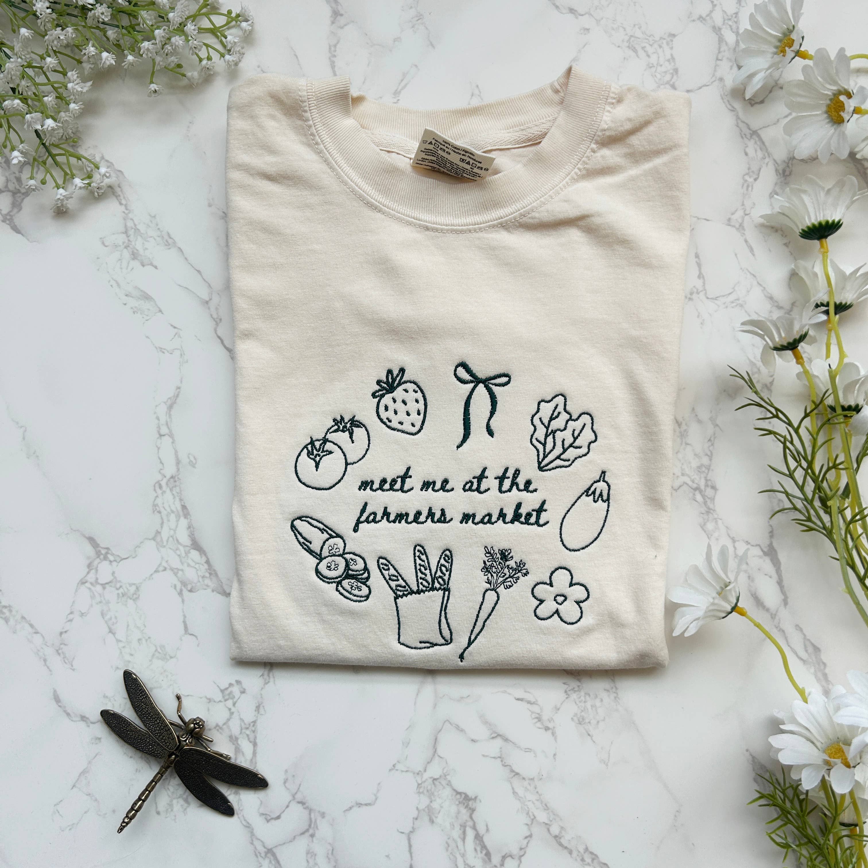 Embroidered Farmers Market Women's Crop Tshirt