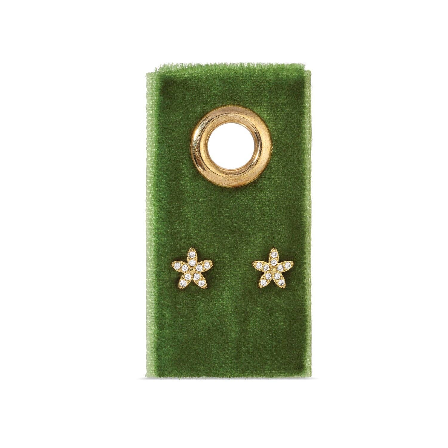 Pave Flower Studs On Velvet Gift Tag