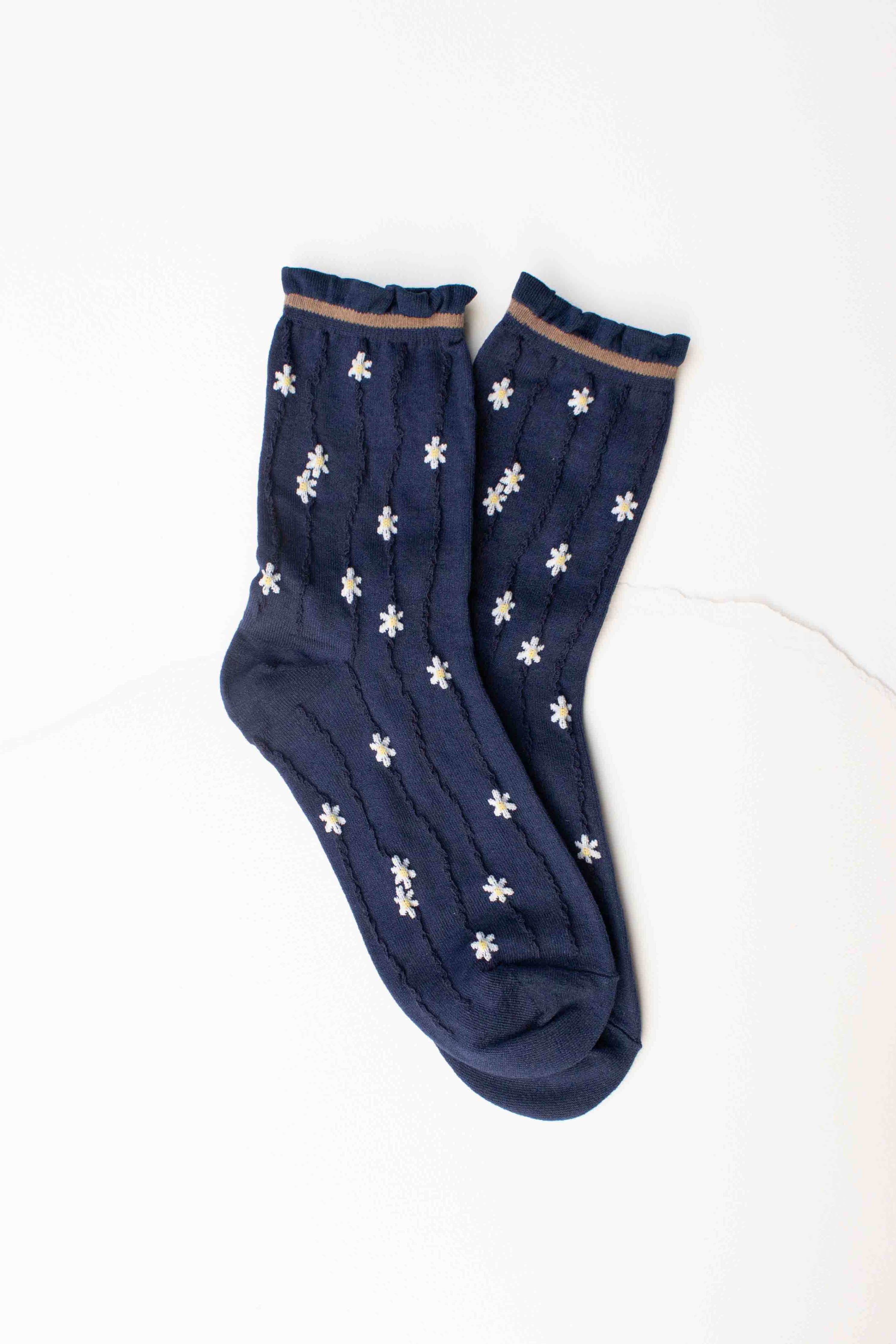 Wavy Daisy Cotton Blend Socks