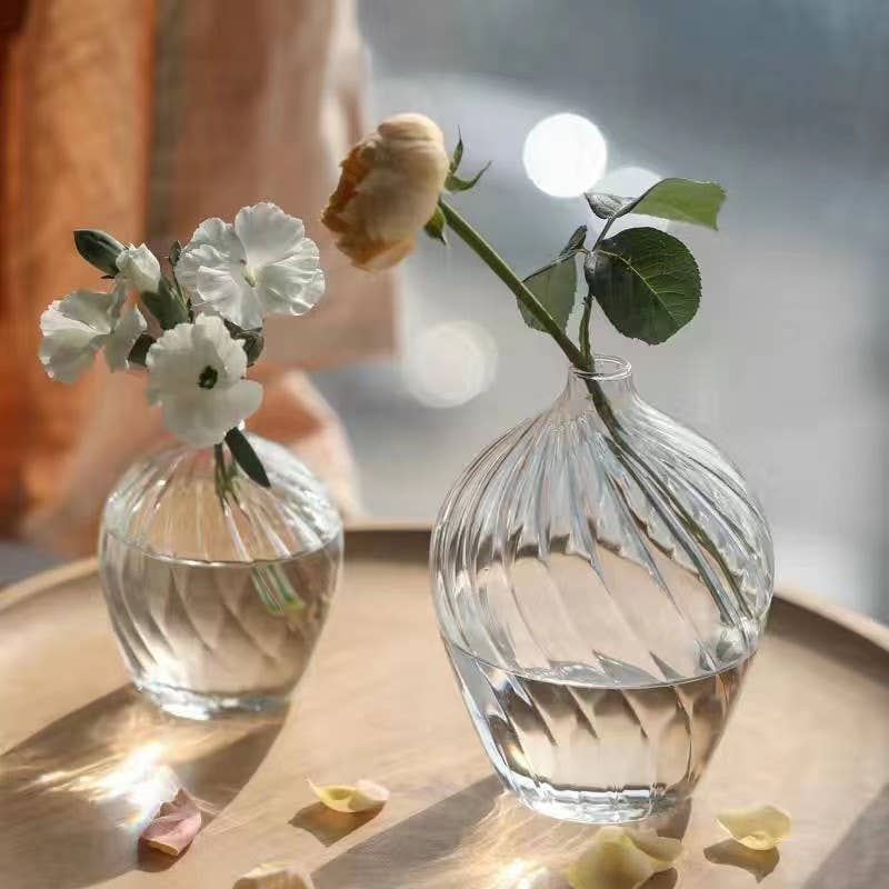 Twist Ribbed Glass Bud Vases