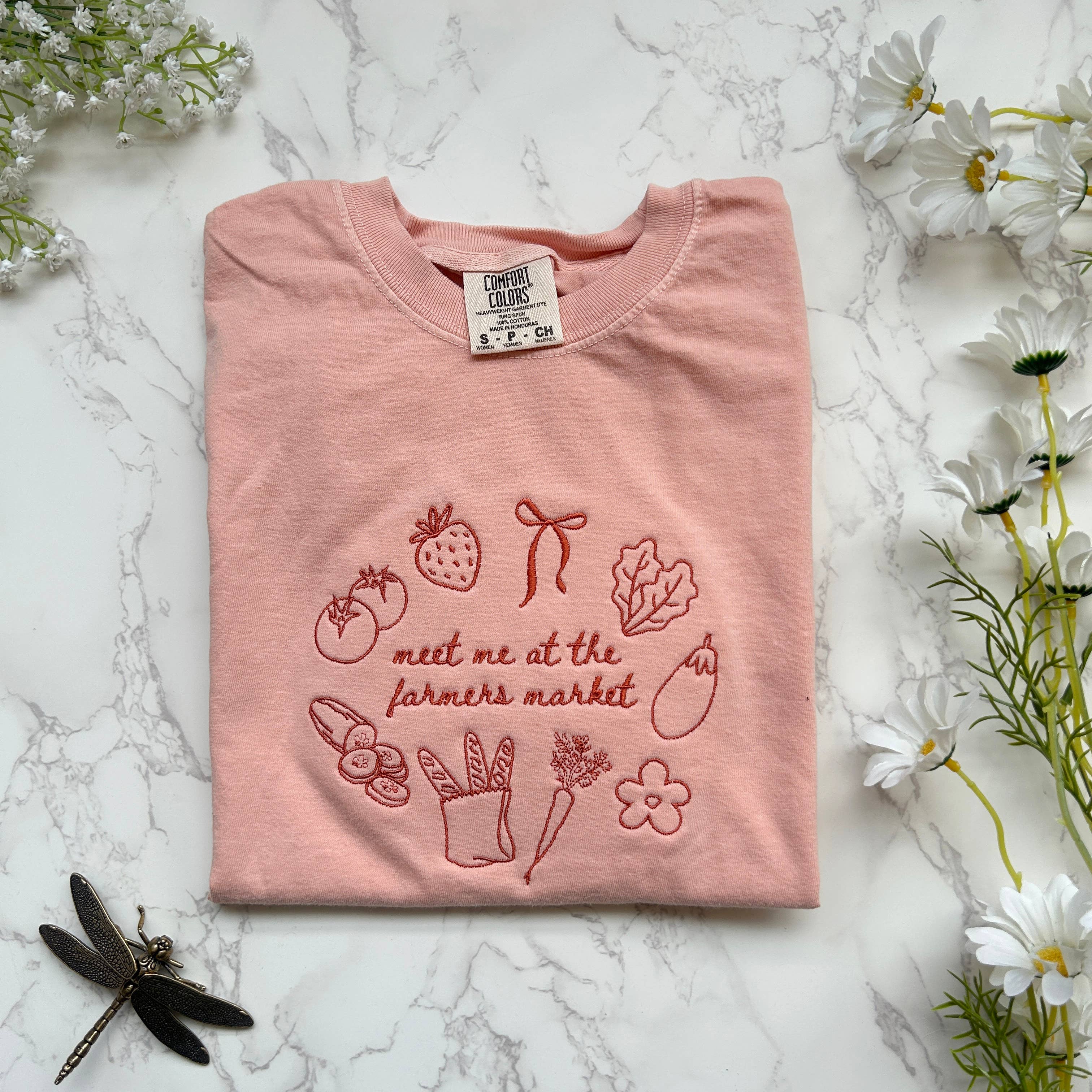 Embroidered Farmers Market Women's Crop Tshirt