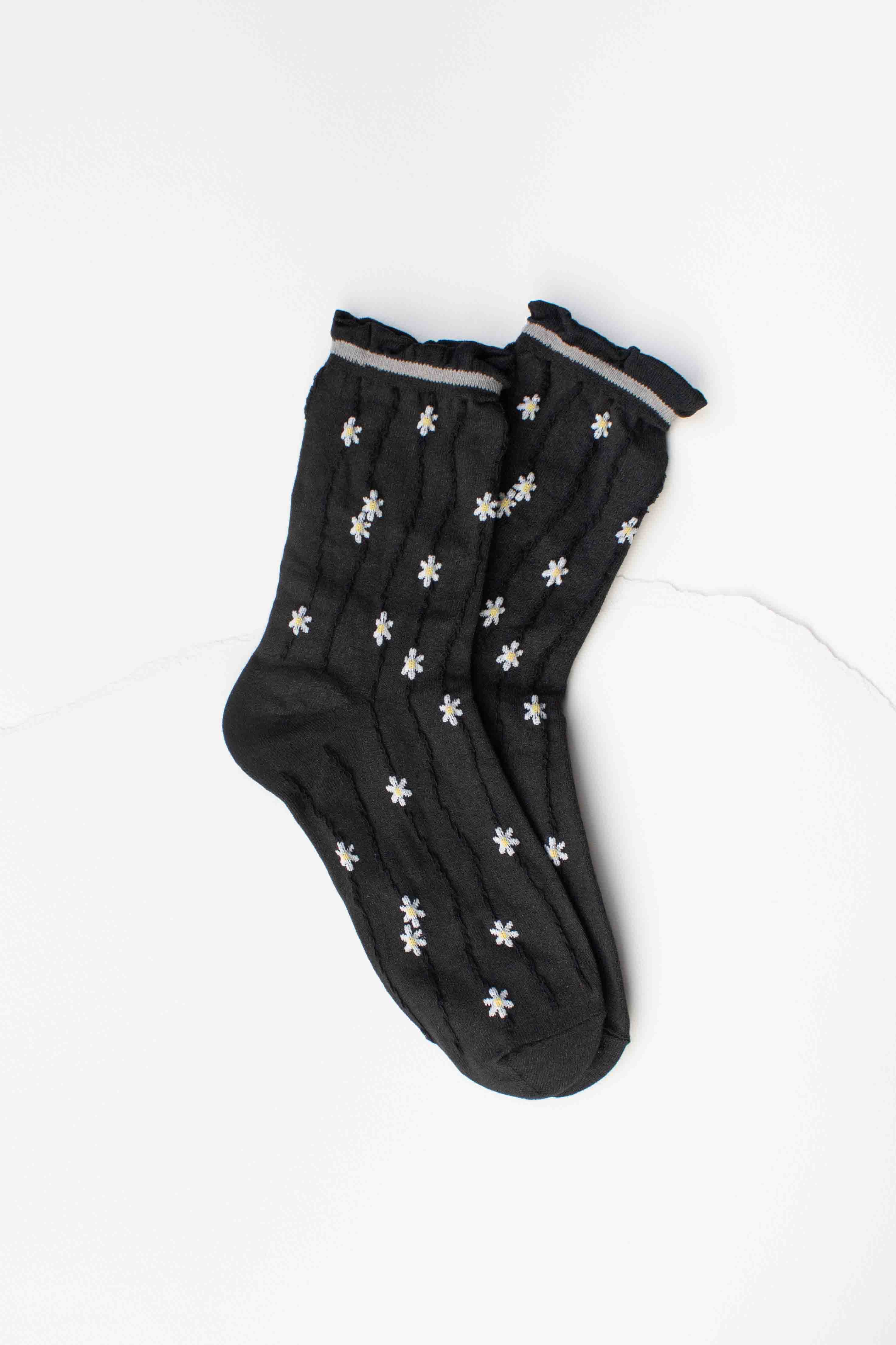 Wavy Daisy Cotton Blend Socks