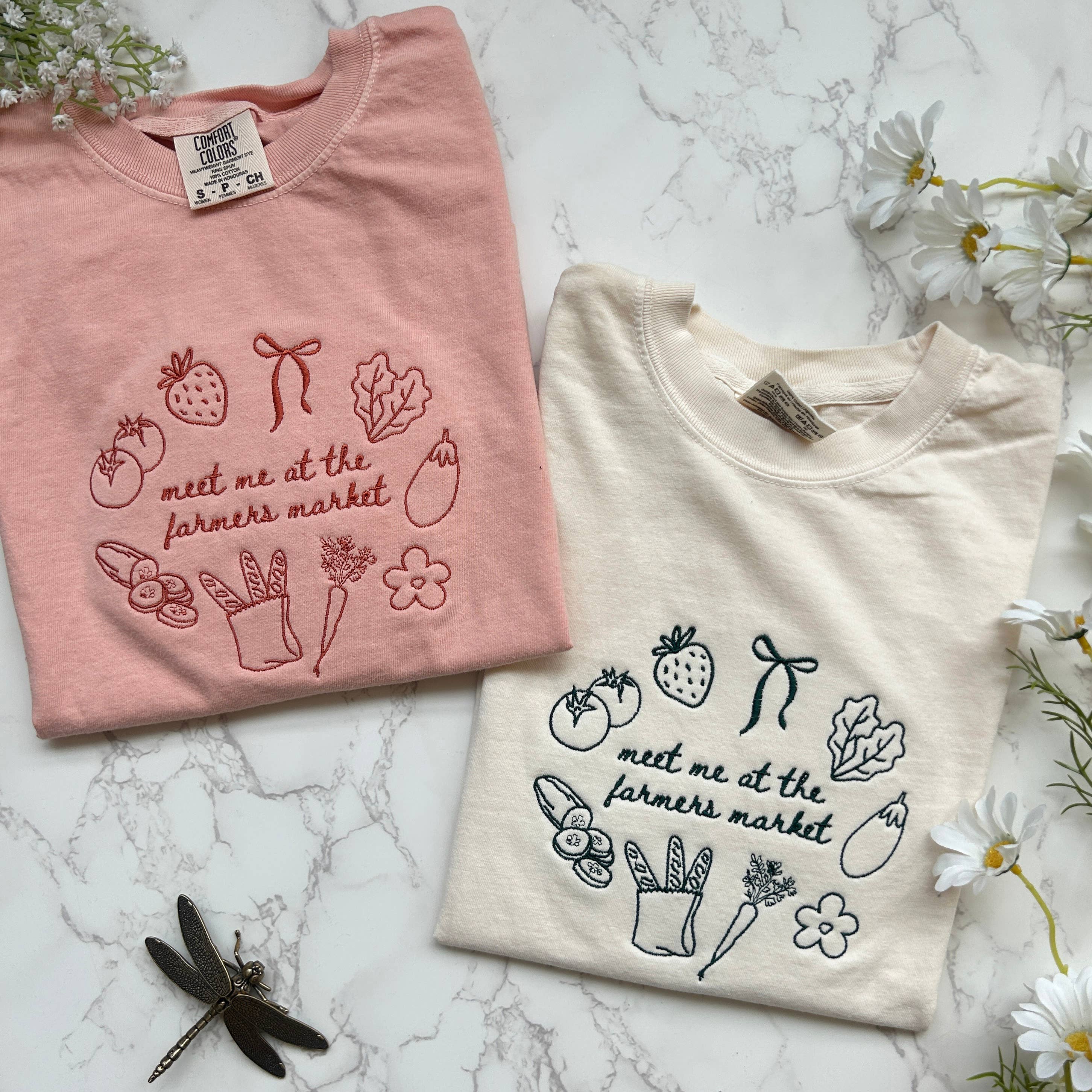 Embroidered Farmers Market Women's Crop Tshirt